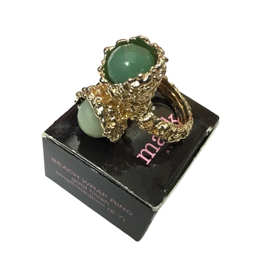 mark. Beach Wrap Statement Ring Big Bauble Green Gold Finish Avon Y2K RARE